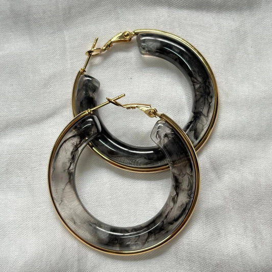 Midnight Marble Hoop Earrings