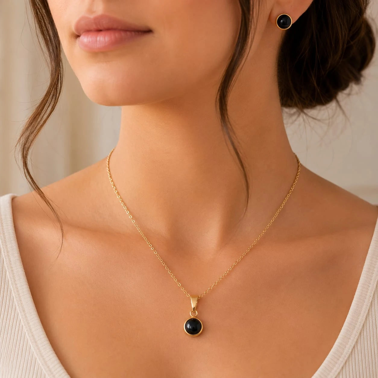 Midnight Onyx Pendant Necklace & Stud Earring Set