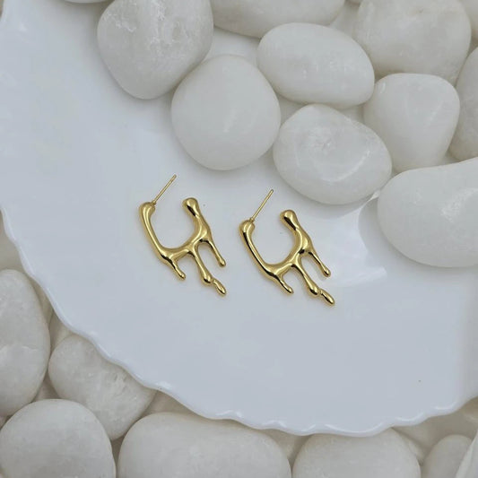 Molten Gold Drip Hoop Earrings