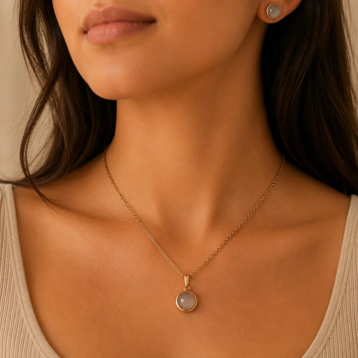 Moonstone Elegance Pendant Necklace & Stud Earring Set