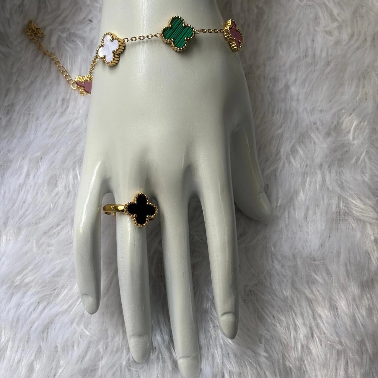 Aurora Multicolor Clover Gold Necklace & Earring Set