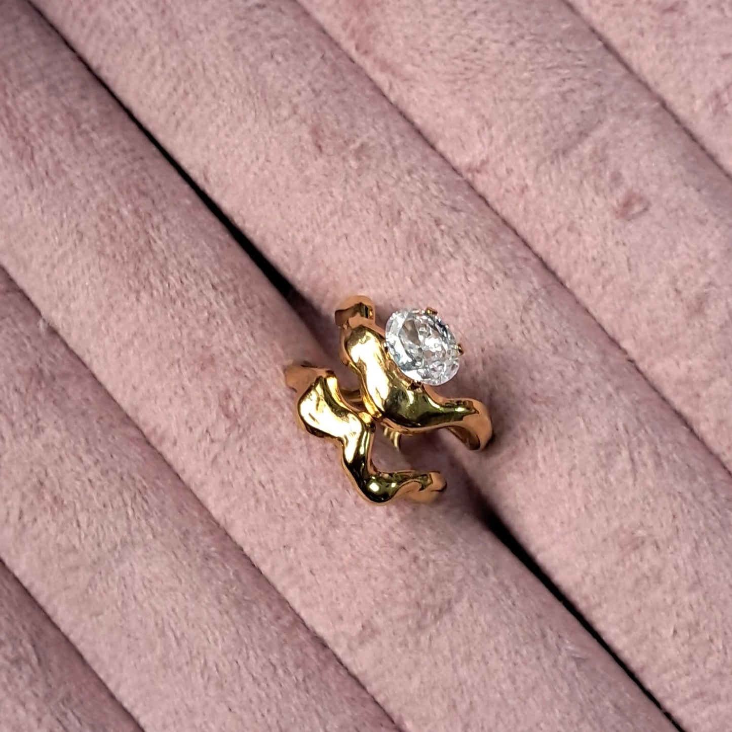 Organic Wave Crystal Gold Ring