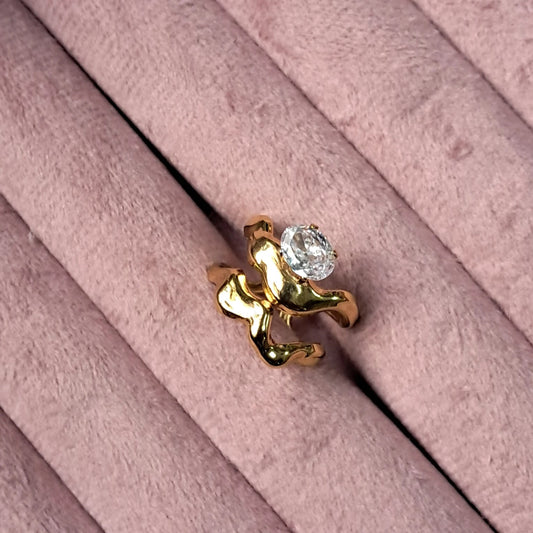 Organic Wave Crystal Gold Ring