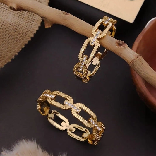 Ornate Link Crystal Gold Kada