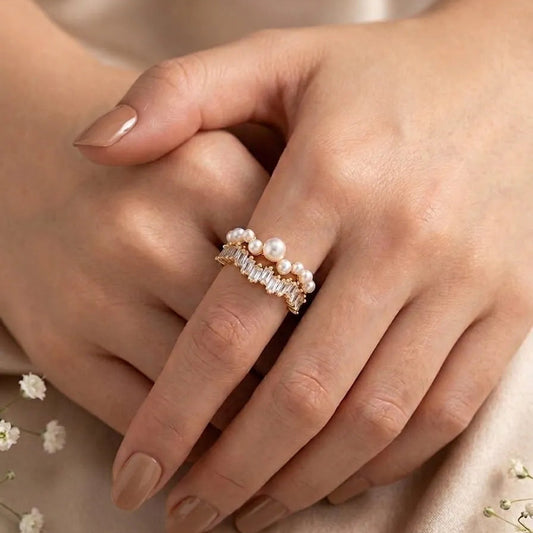 Pearl & Crystal Open Luxe Ring