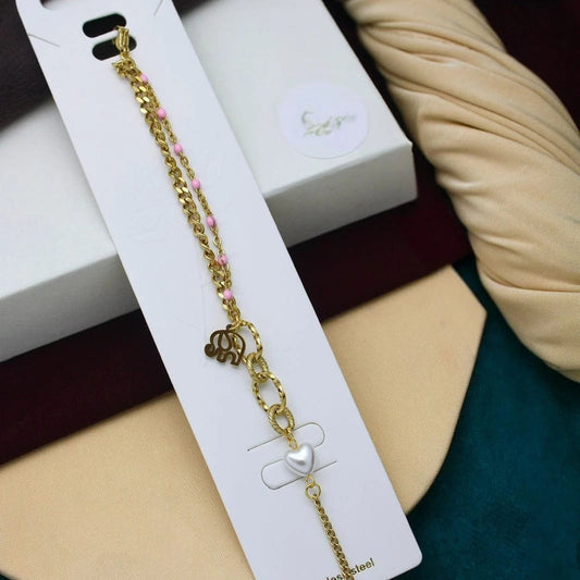 Pink Heart Charm Layered Bracelet