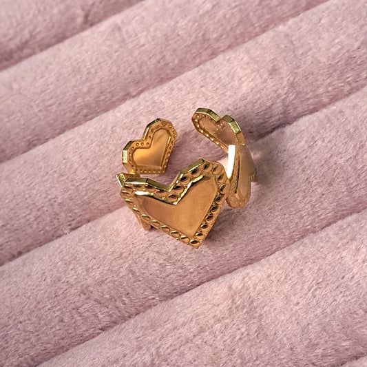 Double Heart Open Band Gold Ring