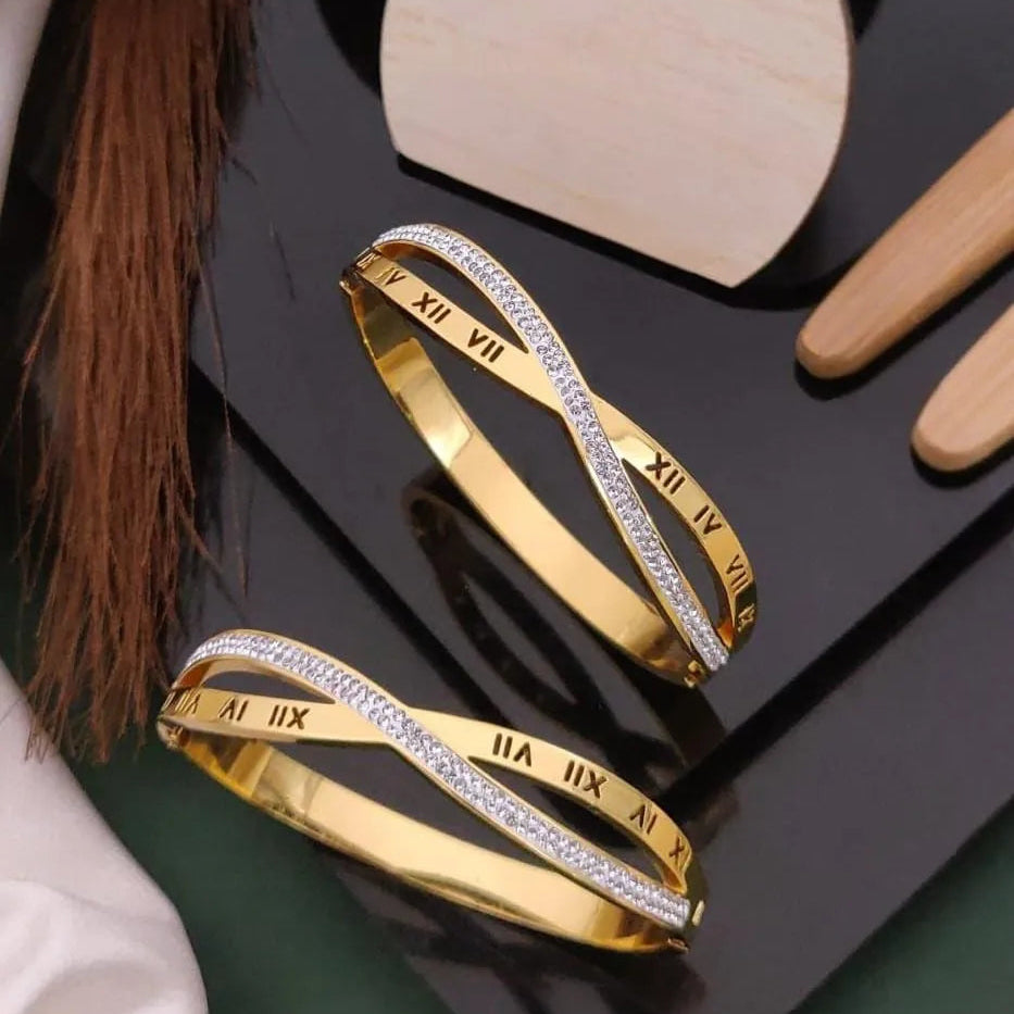 Roman Twist Crystal Gold Kada