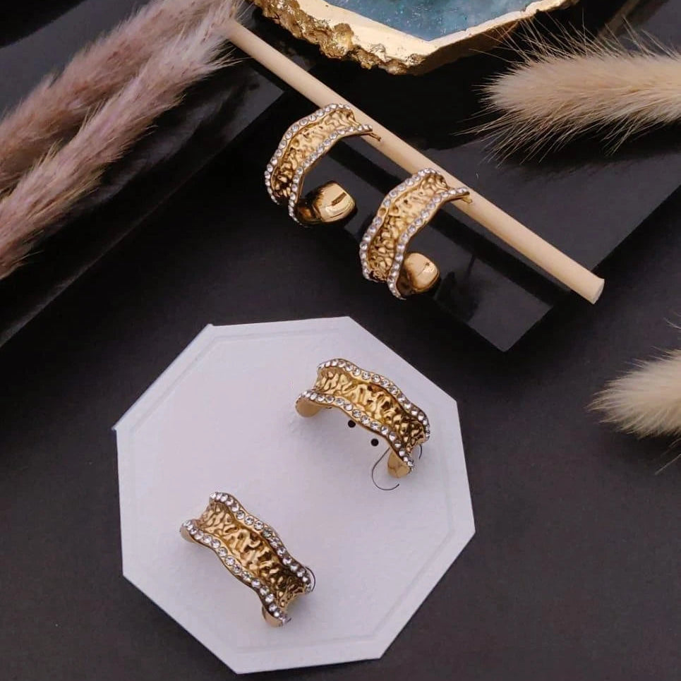 Royal Texture Crystal Hoop Earrings