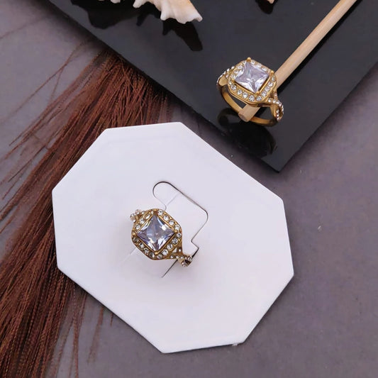 Regalia Square Crystal Gold Ring