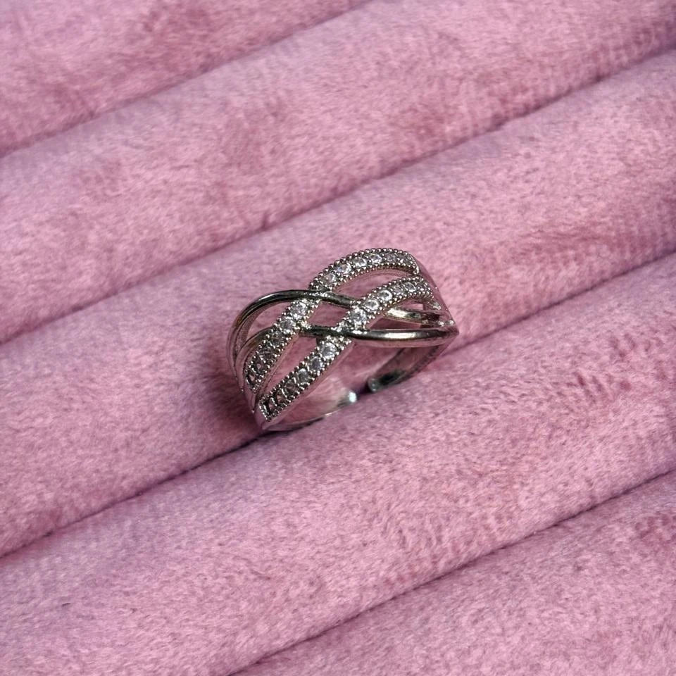 Silver Crisscross Pavé Ring