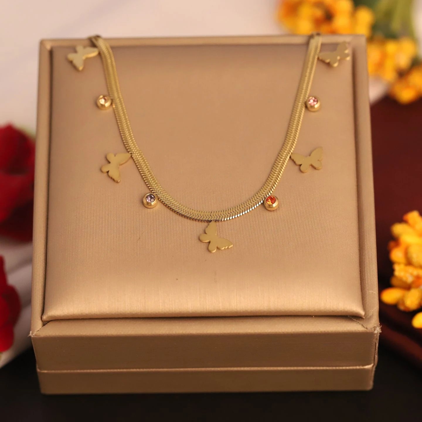 Gold Butterfly Charm Chain Tanmaniya Necklace