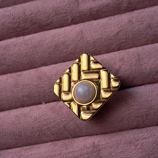 Textured Square Pearl Ring
