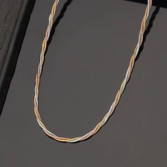 Tri-Tone Twist Rope Chain Necklace