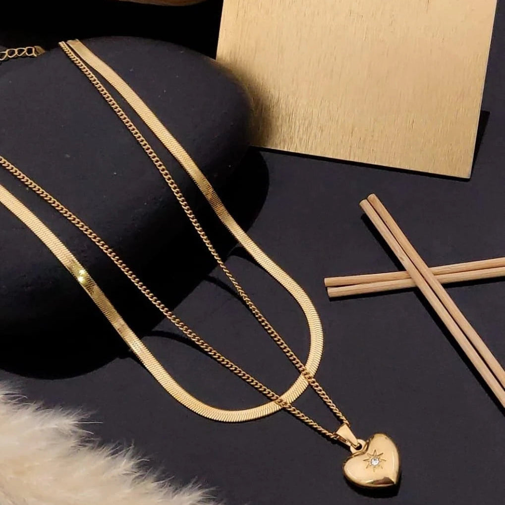 Valora Golden Heart Layered Necklace