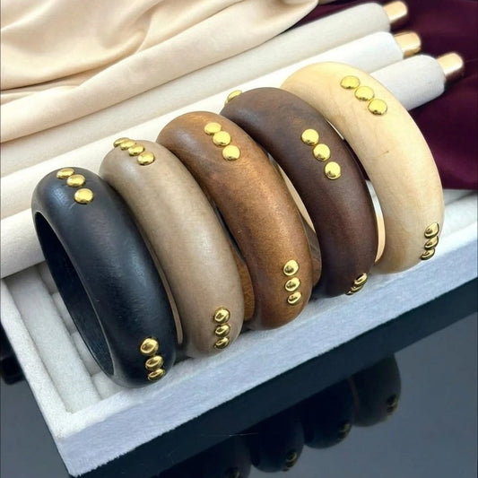 Minimal Gold Stud Wooden Kada