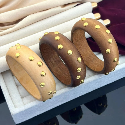 Wooden Kada Studded Gold Accent