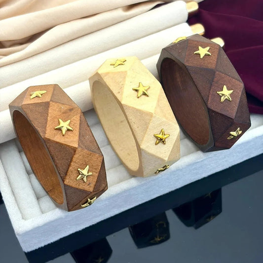 Wooden Star Studded Faceted Kada