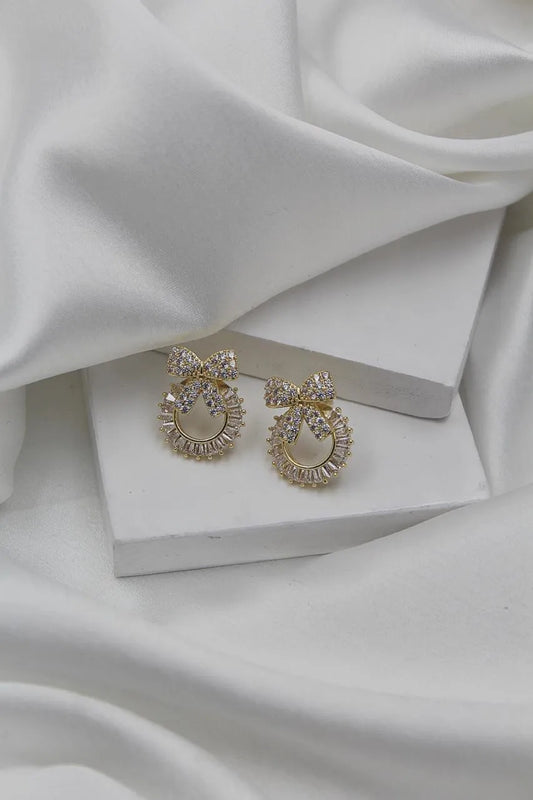 Crystal Bow & Hoop Gold Earrings