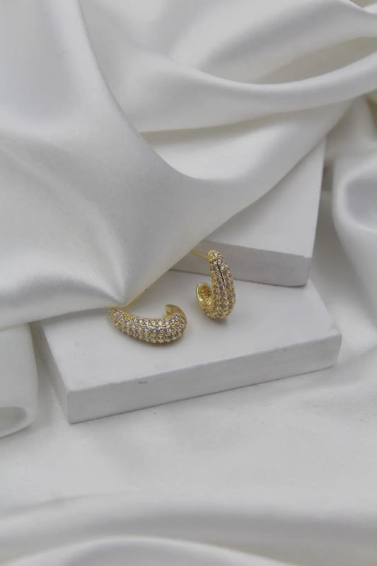 Curved Gold-Plated CZ Studded Earrings