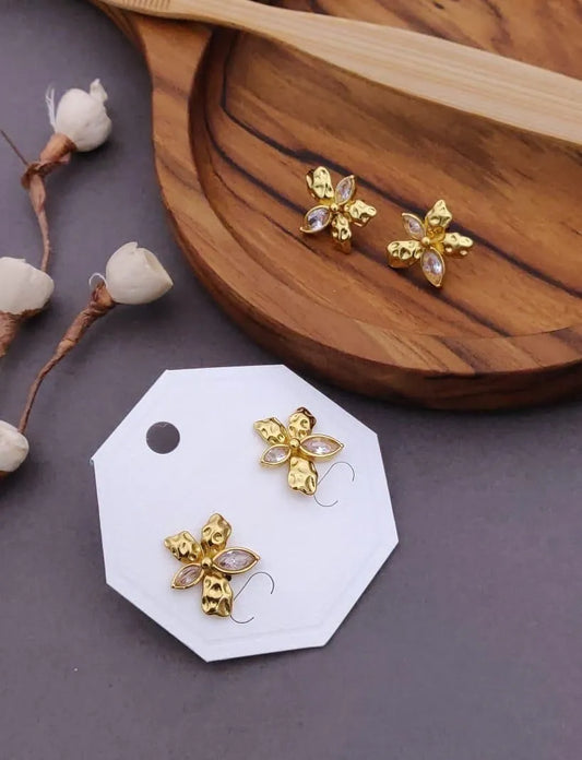 Textured Floral Crystal Stud Earrings