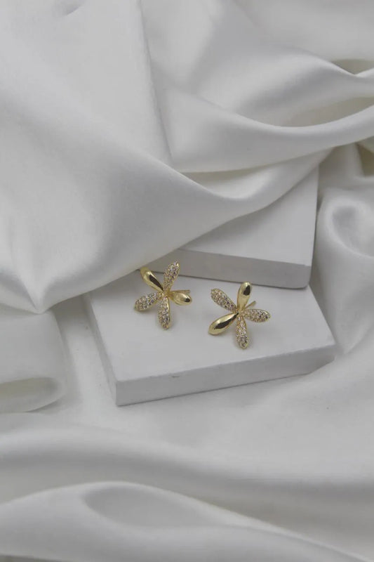 Gold Petal Flower Stud Earrings