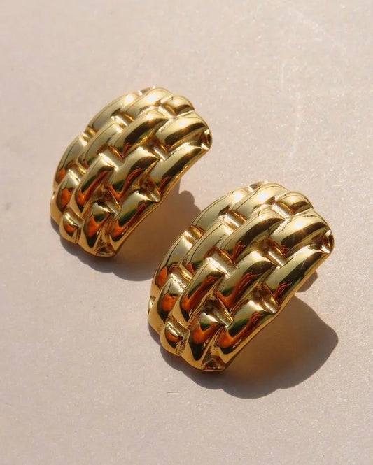 Woven Textured Gold Hoop Earrings