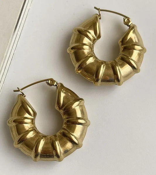 Bold Puffed Gold Hoop Earrings