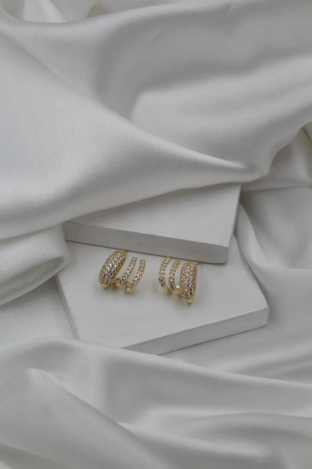 Triple Row Crystal Gold Earrings