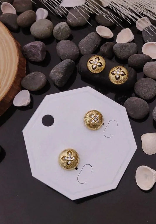 Floral Embossed Gold Stud Earrings