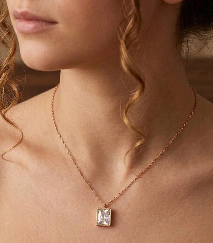 Crystal Square Gold Necklace