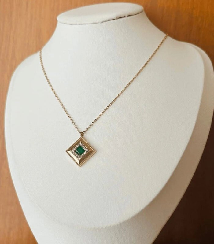 Emerald Diamond Frame Necklace