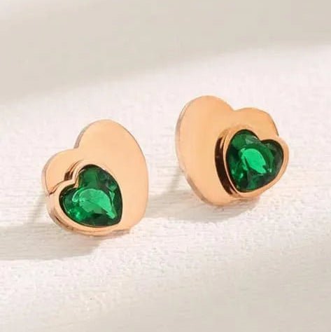 Emerald Heart Glow Stud Earrings