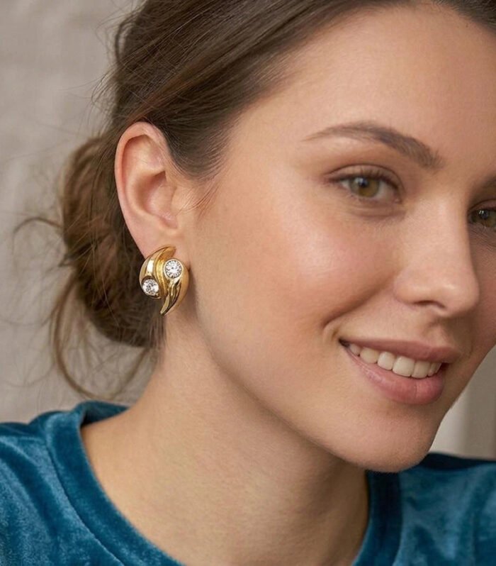 Golden Aura Crystal Swirl Earrings