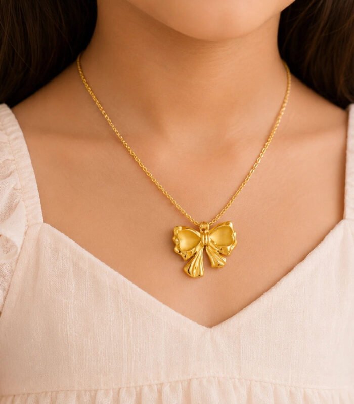 Golden Butterfly Bow Necklace