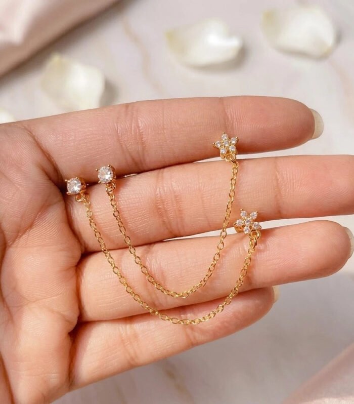 Luna Floral Double Chain Ear Piercing