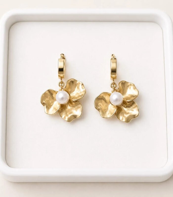 Pearl Blossom Gold Drop Earrings
