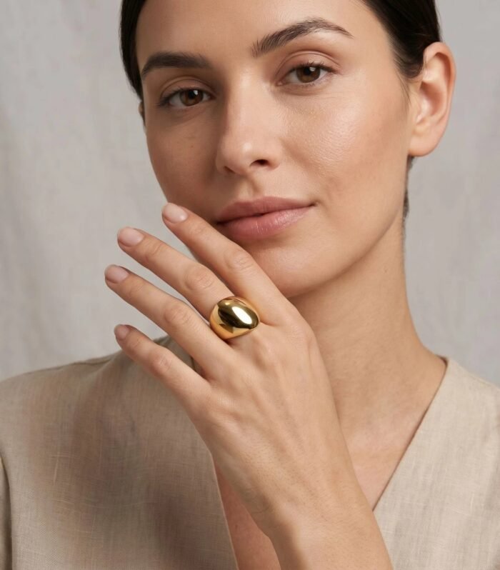 Golden Mirror Dome Statement Ring