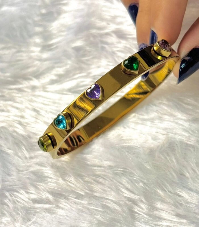 Aurora Hearts Multistone Gold Kada