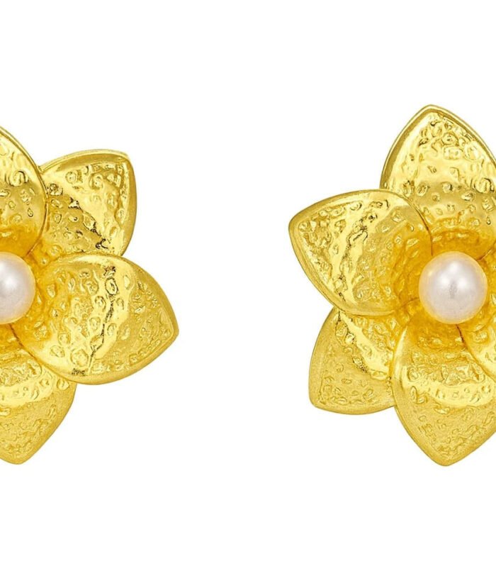 Golden Pearl Bloom Stud Earrings