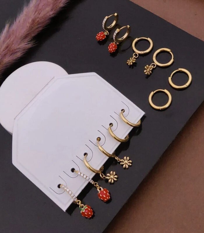 Daisy & Berry Charm Hoop Earrings Set