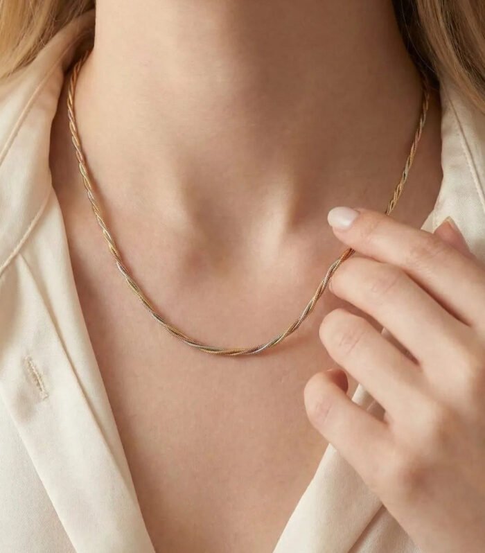 Tri-Tone Twist Rope Chain Necklace