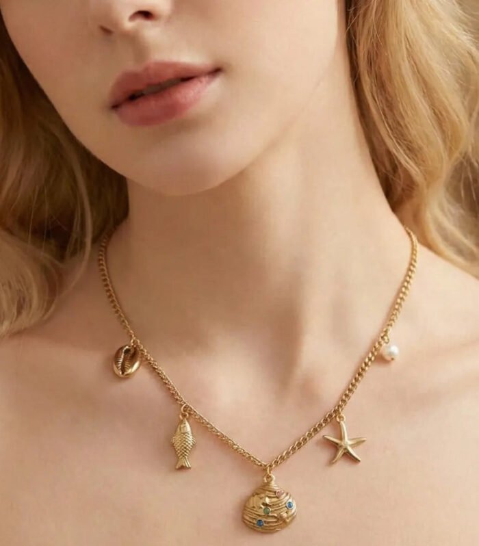Ocean Inspired Gold Charm Necklace