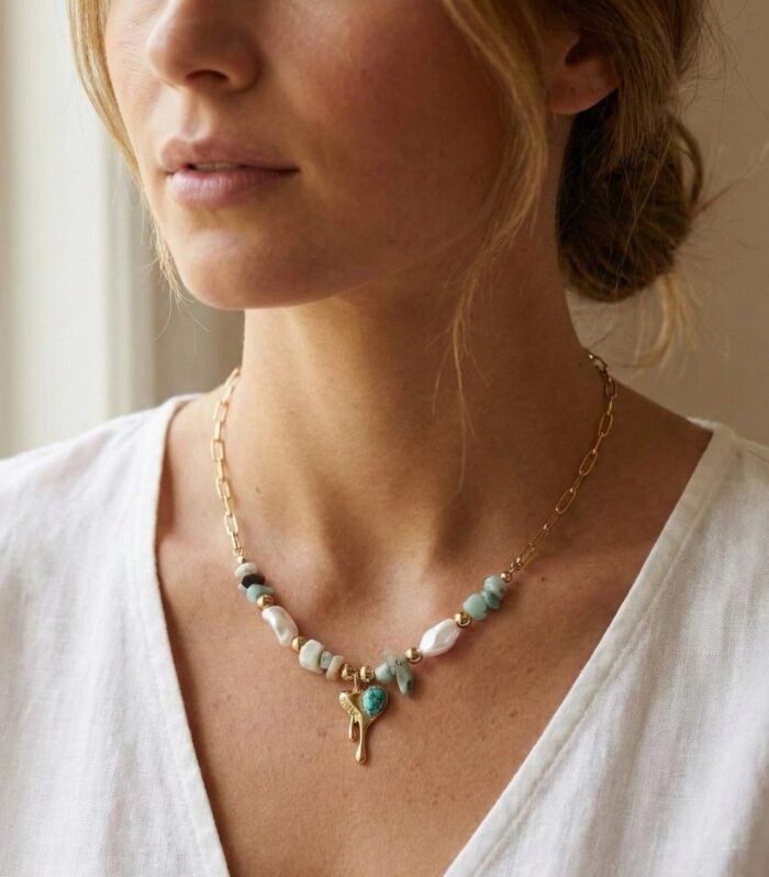 Antique Turquoise Gold Chain Necklace