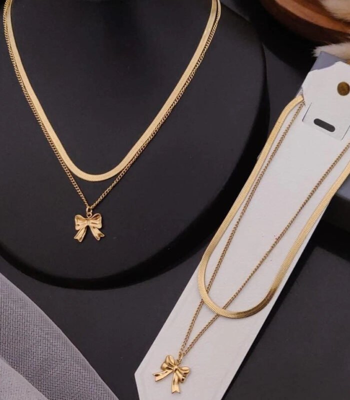 Golden Embrace Bow Layered Necklace