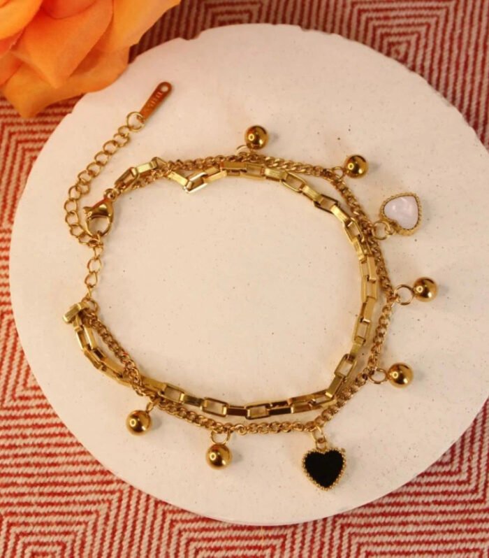 Golden Heart Charm Layered Bracelet