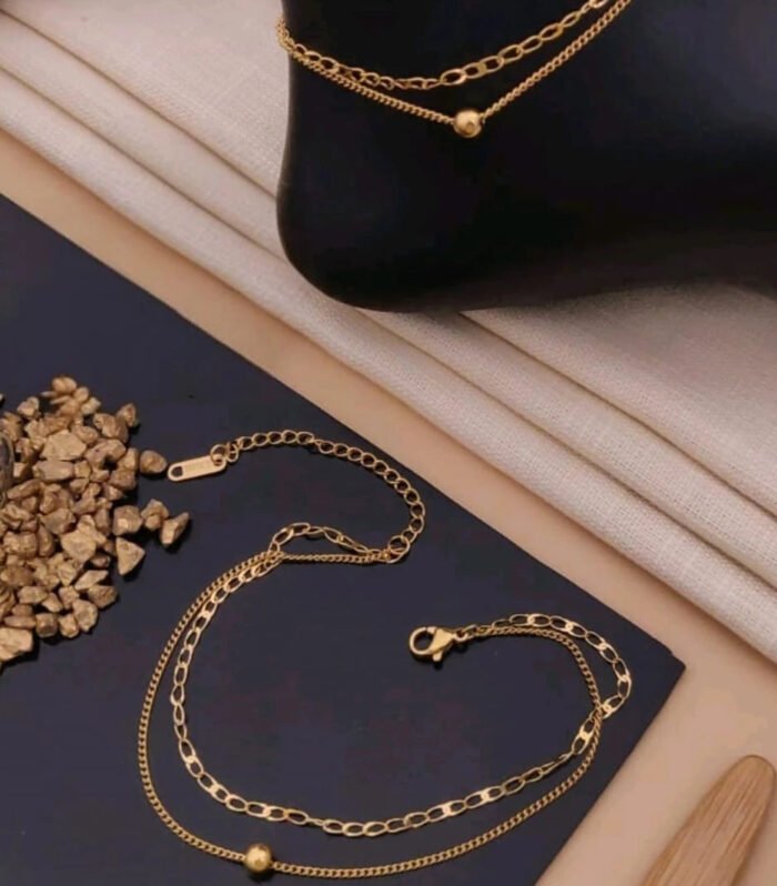 Golden Orbit Dual-Chain Anklet