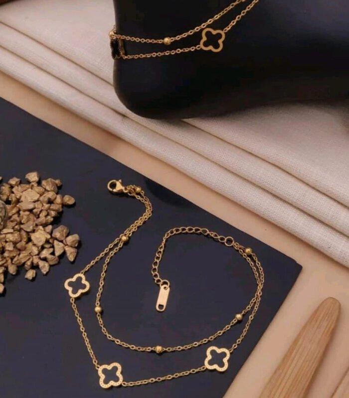 Midnight Clover Dual-Chain Anklet