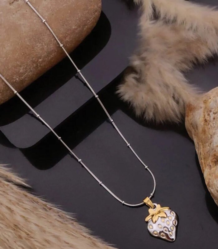 Silver Strawberry Charm Necklace