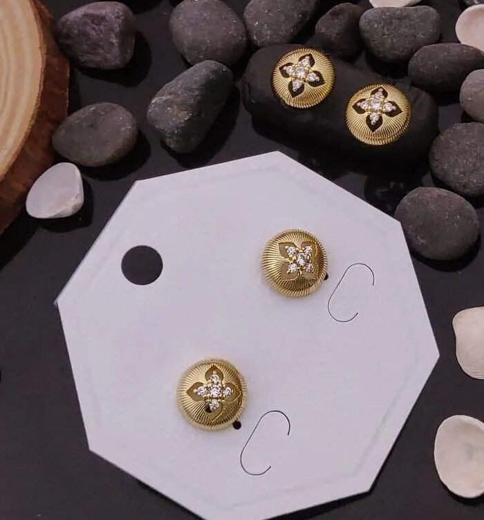 Floral Embossed Gold Stud Earrings
